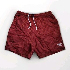 Umbro Athletic Shorts Men's L Checkered Maroon Red Soccer Football Gym